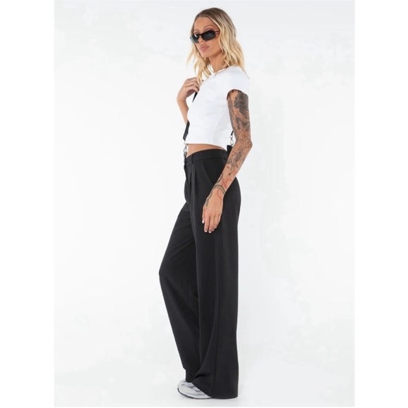 Princess Polly Archer Black Wide Leg High Waisted Pants - Picture 6 of 8